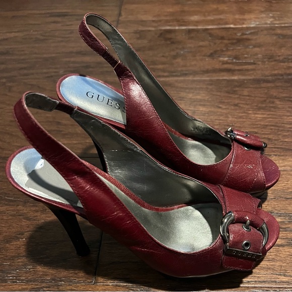 Guess High Heels Womens Size 6.5 Sling Back Peep Toe - Picture 2 of 5